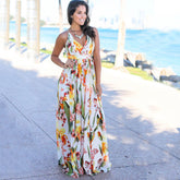 Robe longue à volants et découpes fleuries Zabelle